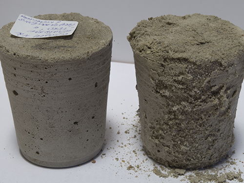 Защищенный/не защищенные образцы бетона через 1 год после обработки сильным нитратным удобрением